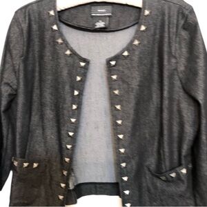 New York & Co size medium Black Denim Studded Jacket w/ pockets fits 10-12